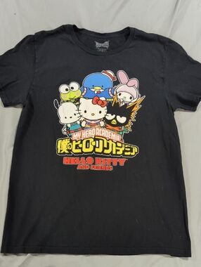 Hello Kitty Black Tee with Multicolor Character Graphic